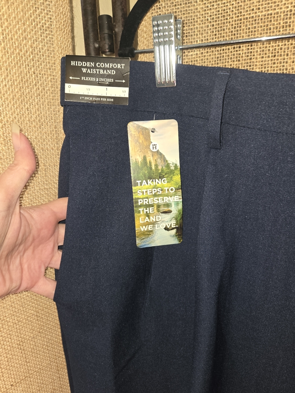 NWT Men's Haggar Classic Front Pleat Stretch Stria Navt Dress Pant 40W X 30L - Picture 3 of 12